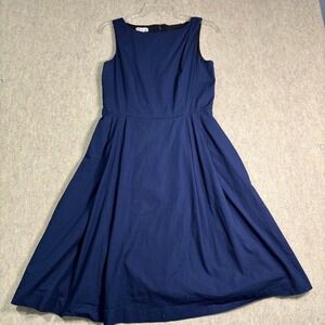 L.L. Bean Signature Dress Wmns 6 Blue Cotton Fit Flare Classic Preppy Minimalist